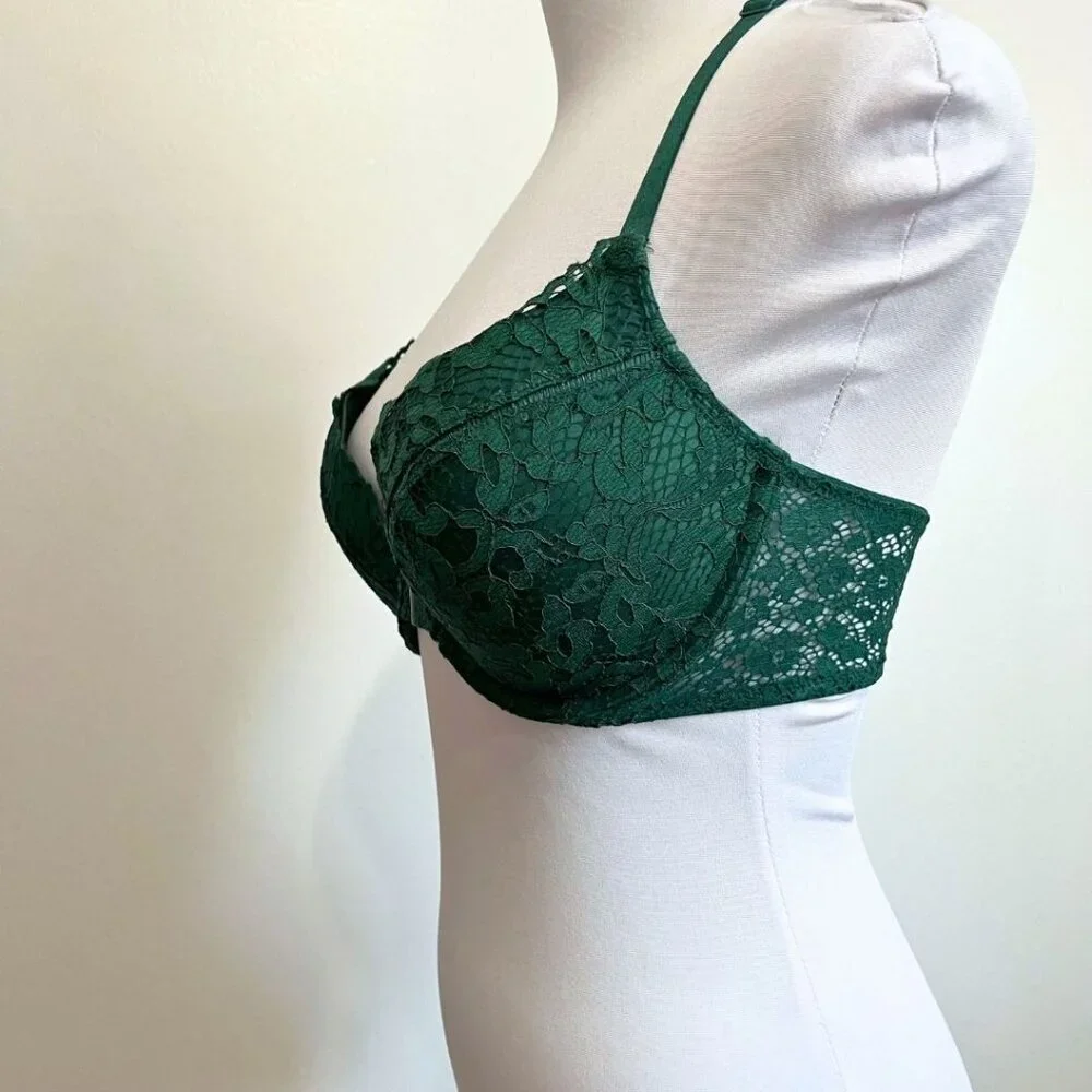 VICTORIA'S SECRET FOREST GREEN VERY SEXY PUSH-UP PIGEONNANT RACERBACK LACE BRA - Picture 5 of 10